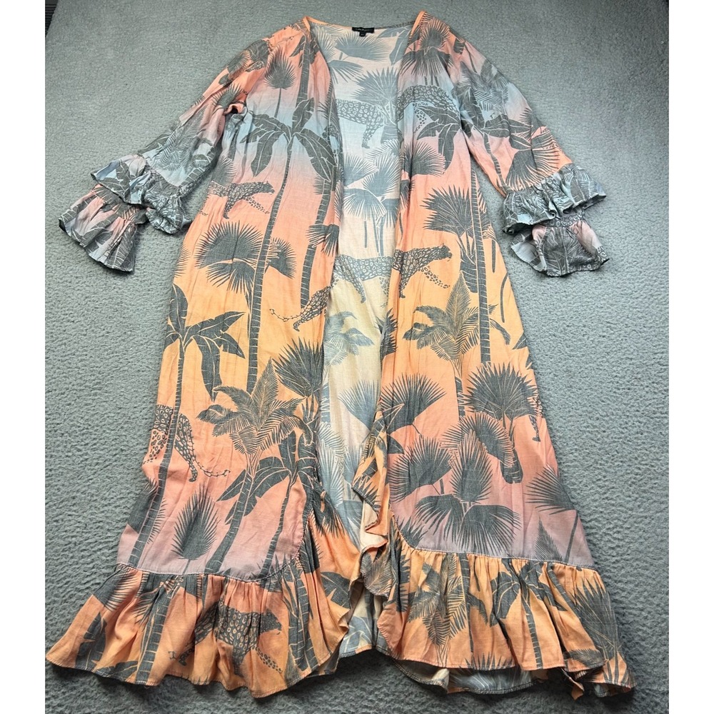 Lobo Rosa Kimono Duster Womens Sunset Tropical Palm Tree Boho Size Medium